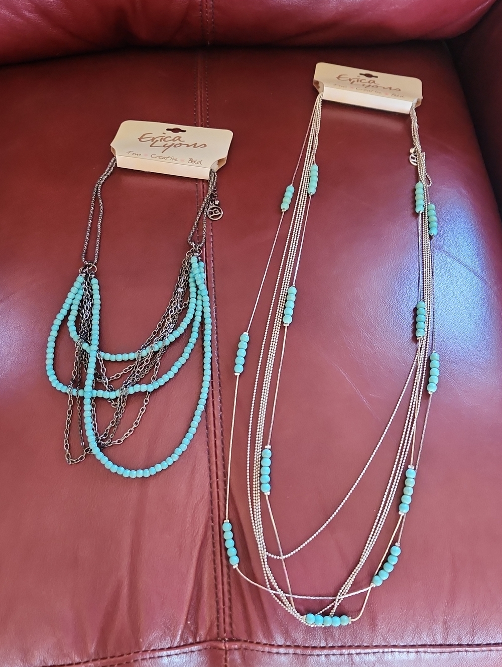 NWT Erica Lyons Turquoise Multi-Strand Long Necklaces-Set of 2 + Bonus Bracelet